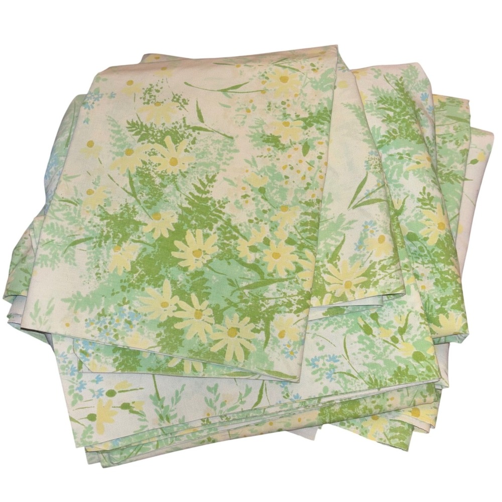 Vintage | Springmaid Wondercale‎ 4 Piece Twin Sheet Set | Green Yellow Daisy